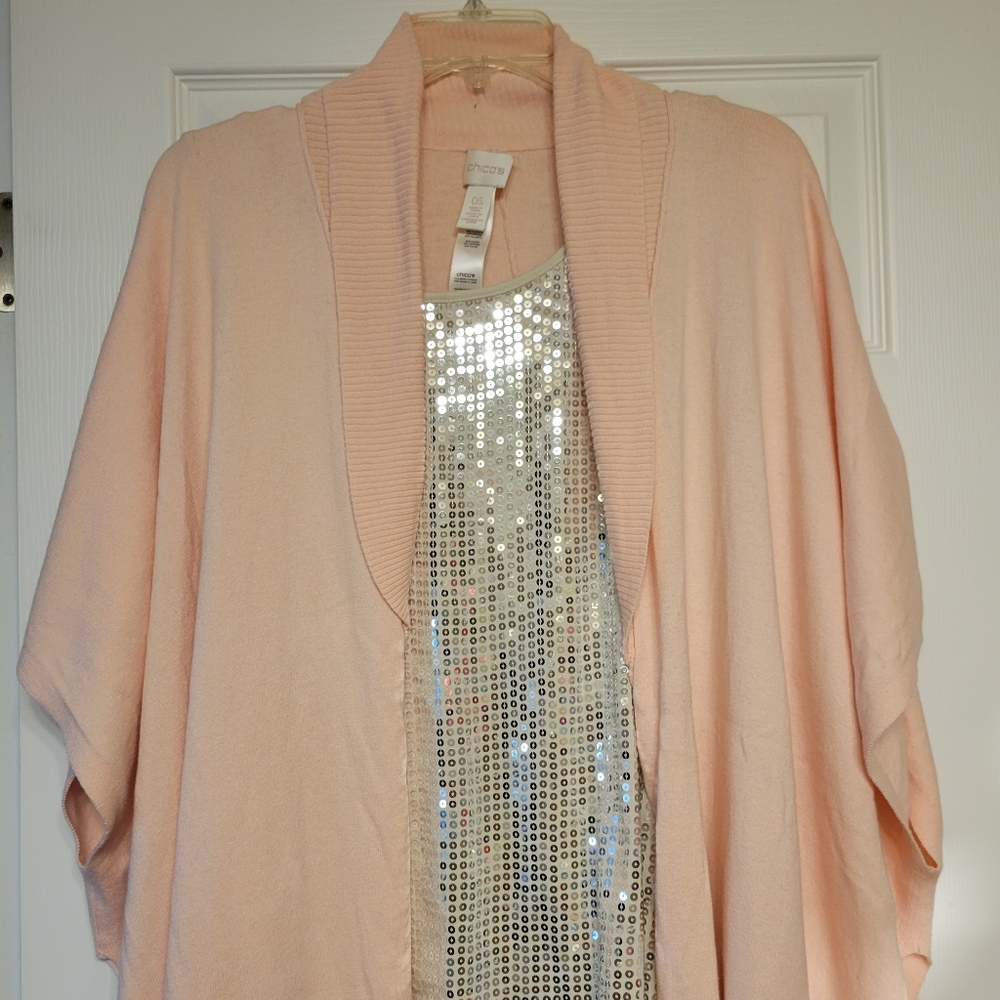 Chico's Pale Pink Short Sleeve Lightweight Ruana Style Sweater ~ OSFM ~ Pretty! - Picture 6 of 13